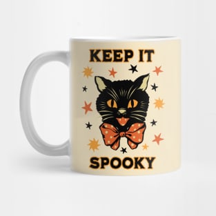 Vintage Halloween Black Cat Keep it Spooky Retro Folk Art Mug